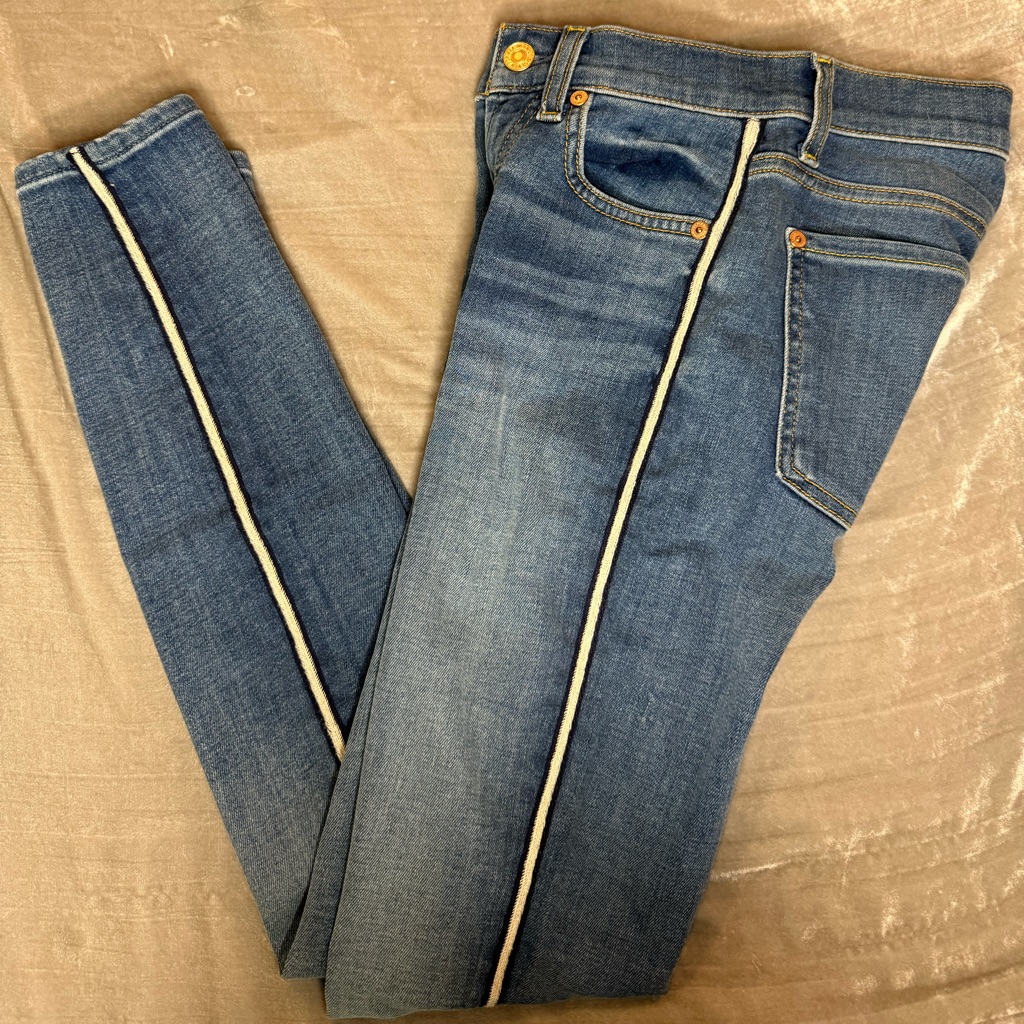 7 For All Mankind Blue Skinny Jeans With White Stripe